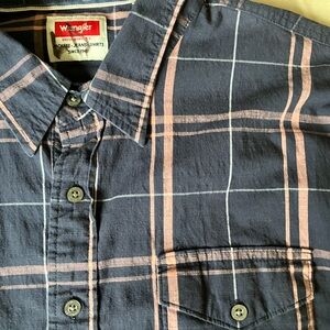 Wrangler Flex For Comfort 3XL blue pink Plaid Long Sleeve button down shirt